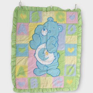 Vintage Care Bears Bedtime Bear Patchwork Baby Blanket Toddler Quilt Green ABC